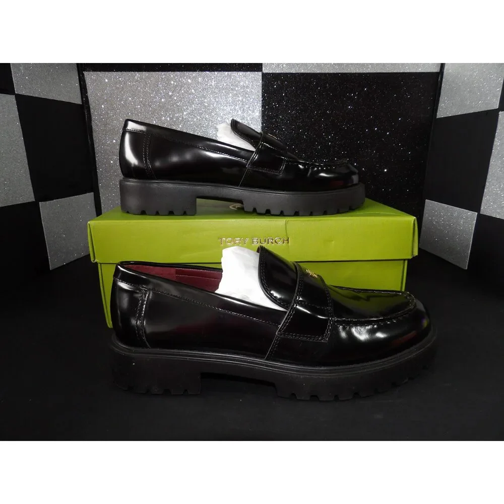 Tory Burch Classic Lug Sole Penny Loafers- Black (US 9W)